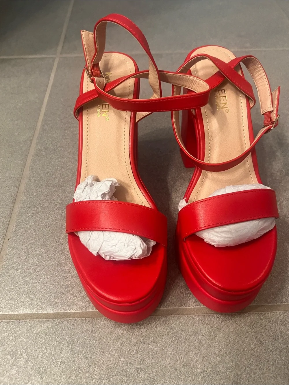 Chunky Red Platform Block Heel Sandals w/ Ankle Strap